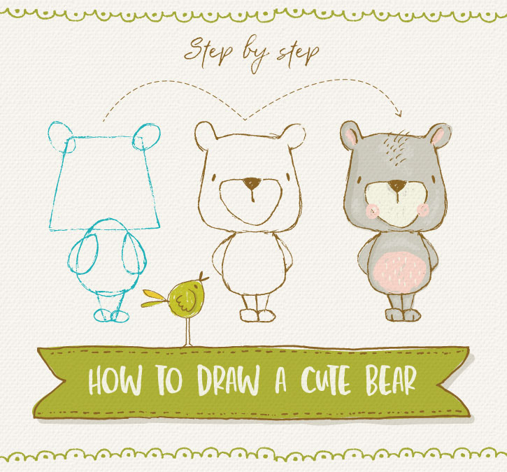 How to draw a cute bear