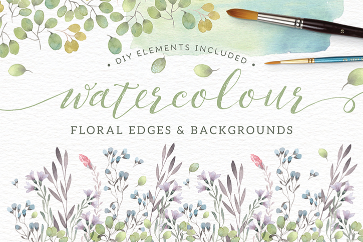 Watercolor floral edges and backgrounds