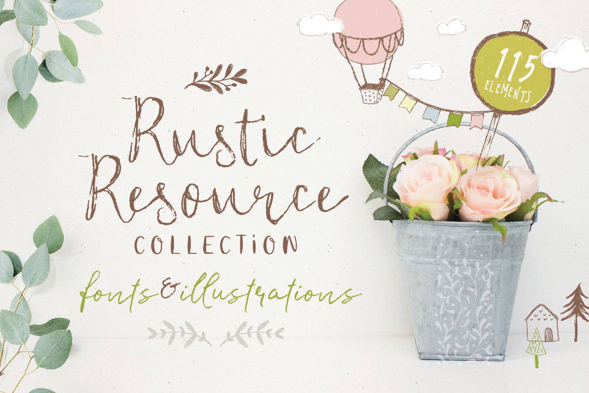 Rustic handwritten fonts and illustrations
