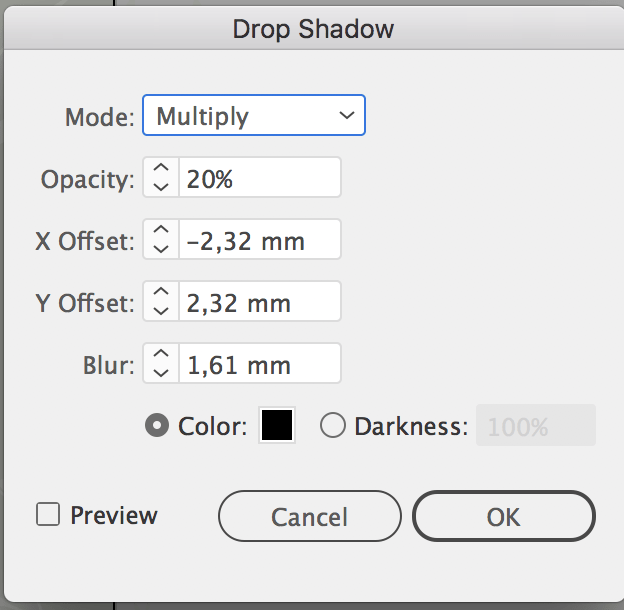 Drop Shadow settings