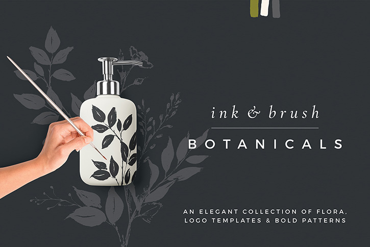 Modern Ink & Brush botanicals, logos and pattern collection