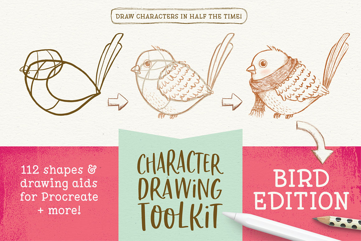 Character Drawing Toolkit Bird Edition – drawing aids for Procreate®!