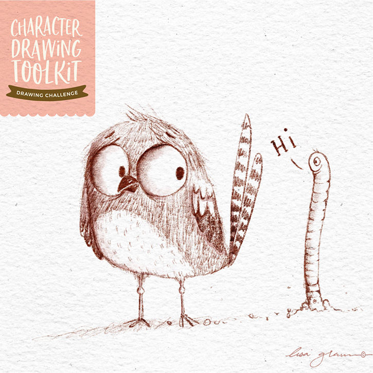 Character Drawing Challenge #28: Little birdie and worm