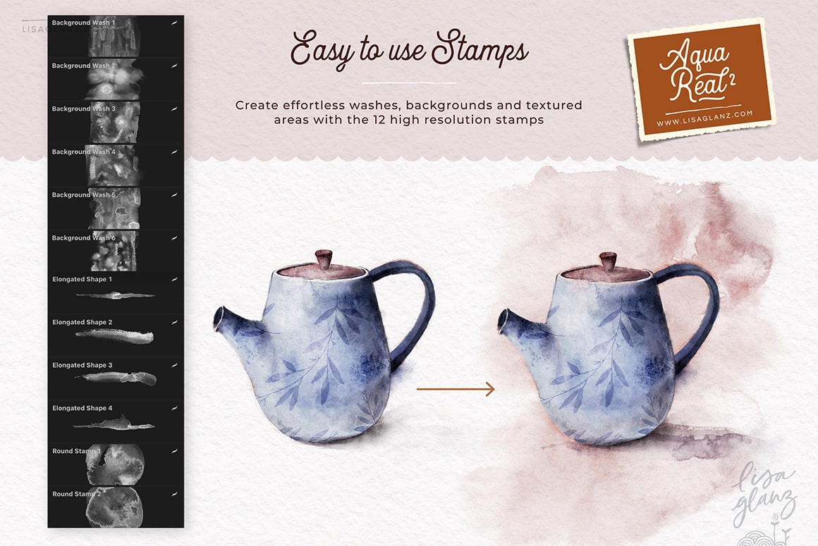 AquaReal 2 Tactile Texture Edition Watercolour Brushes For Procreate