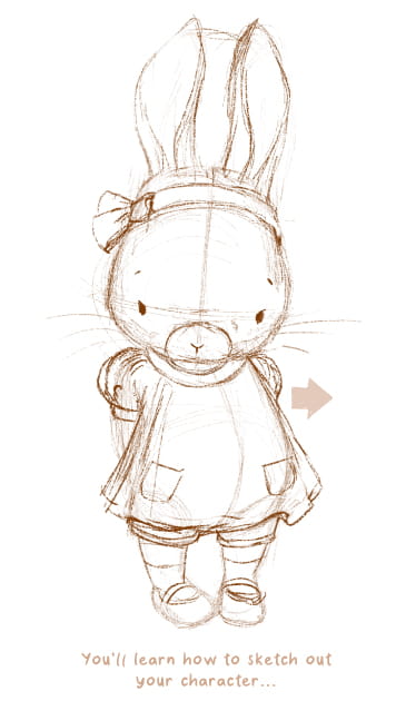 sketching bunny in procreate